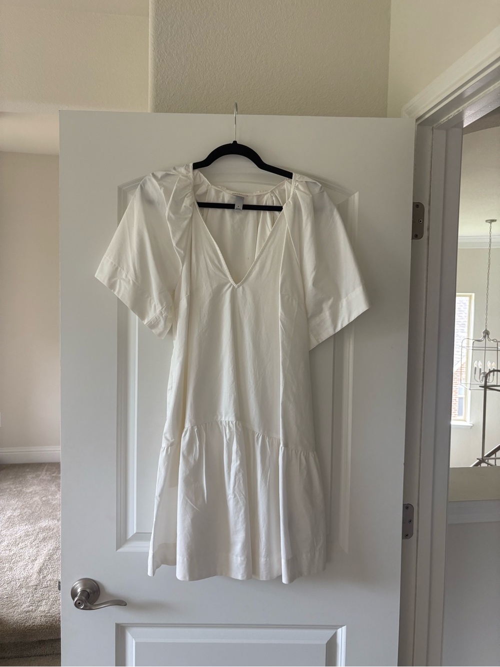 a new day White V-Neck Short Sleeve Tiered Mini Dress